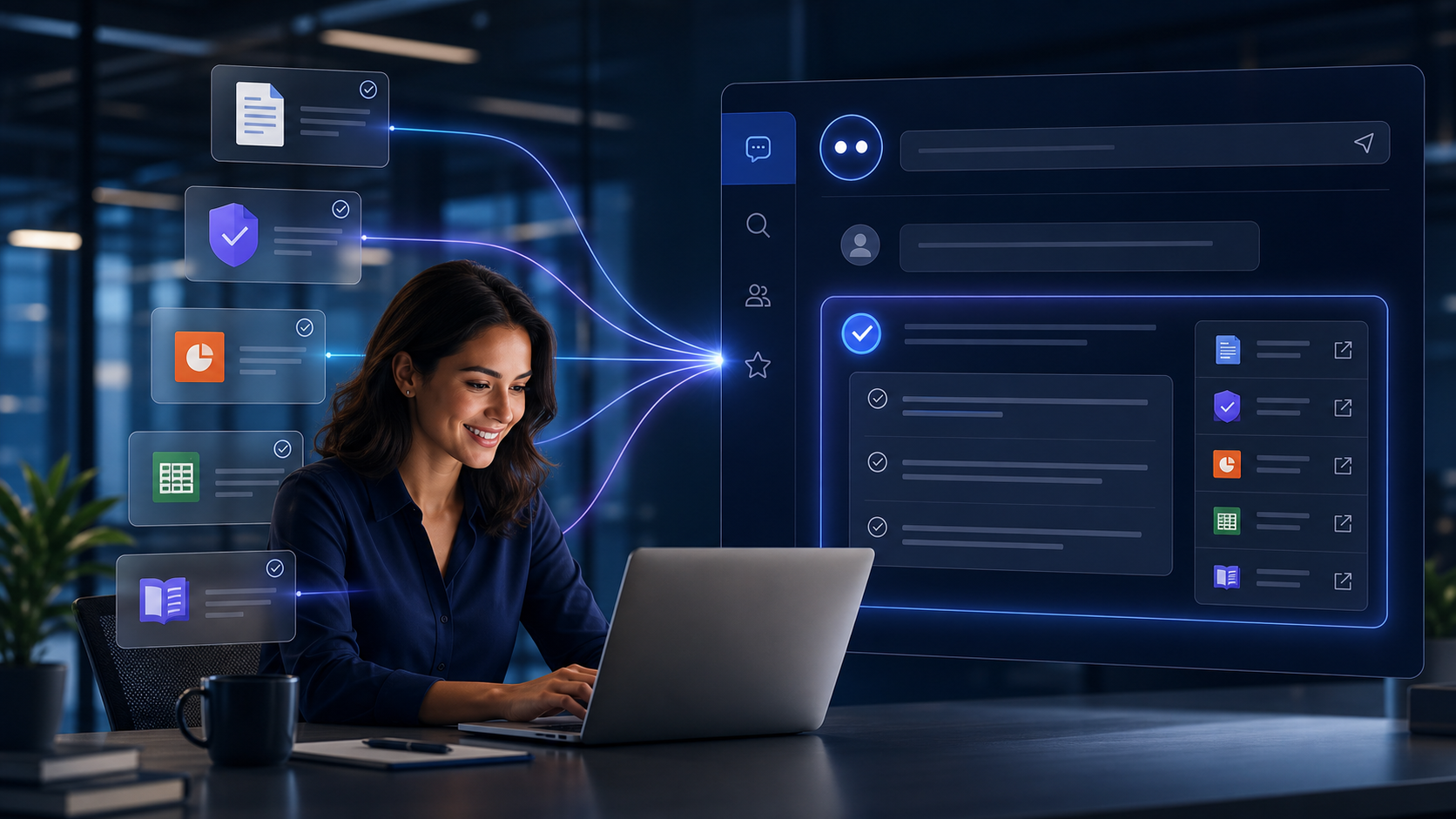 Employee using an AI productivity tool to search internal company files.