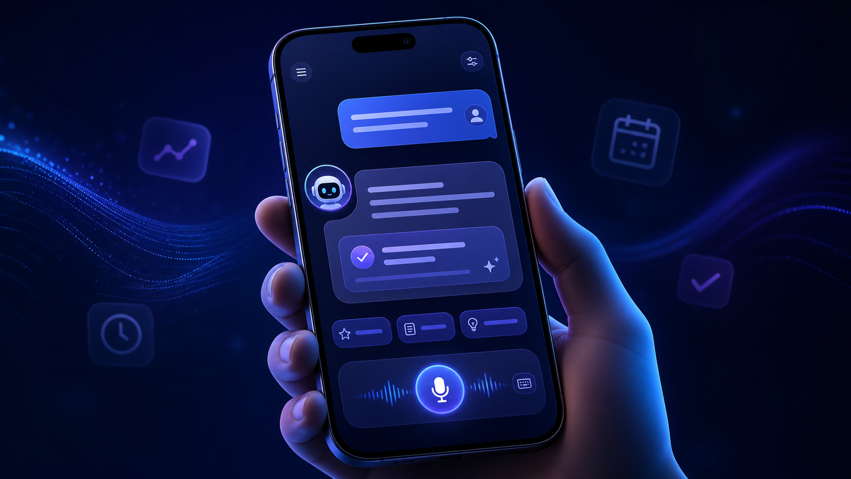 A modern AI chatbot interface on a smartphone screen.